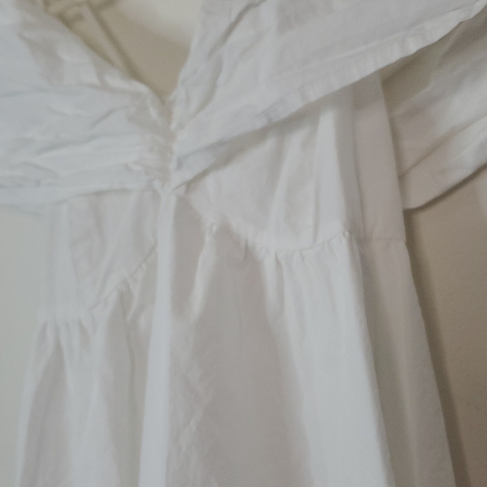Day + Moon White Cotton Mini Dress Size Small Puff Sleeve Shoulder Lined Zip - Picture 5 of 12